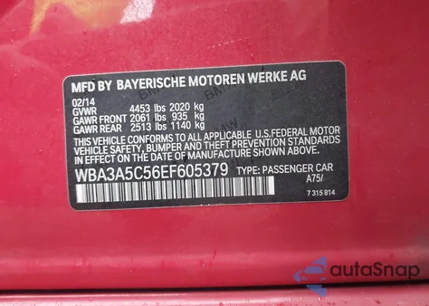 2014 BMW 328I z USA, uszkodzony, nr VIN WBA3A5C56EF605379